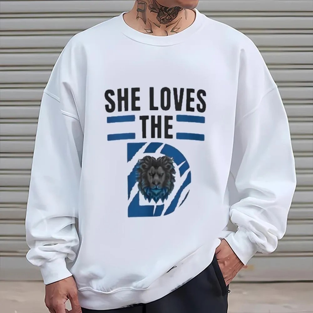 Detroit Lions She Loves The D Sweatshirt, NFL Fan Unisex Crewneck Hoodie